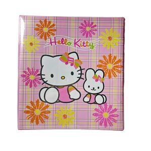 Vintage Sanrio 3 Ring Binder Plaid Daisy Pink Yellow Music Hello Kitty 2002 Y2K